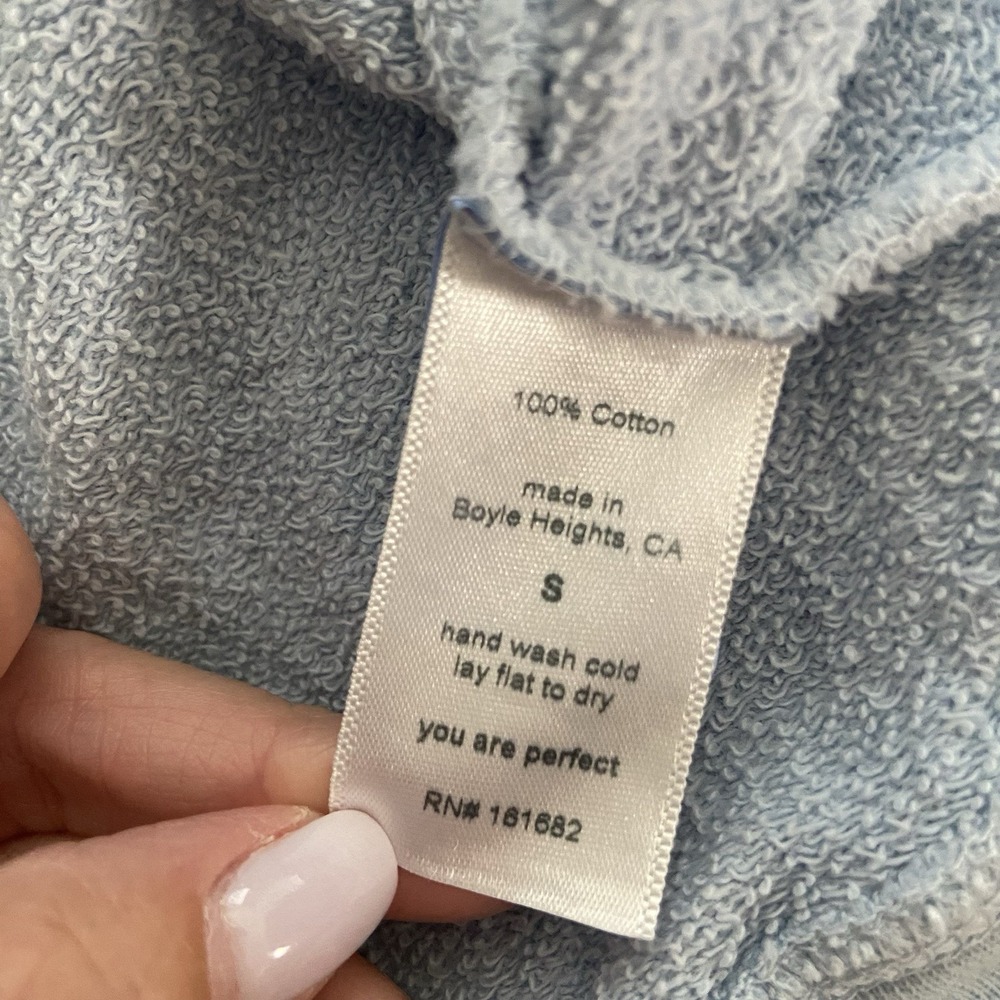 Perfect White Tee Tyler Sweatshirt 100% Cotton Terry Baby Blue Made USA Small S - Picture 4 of 6